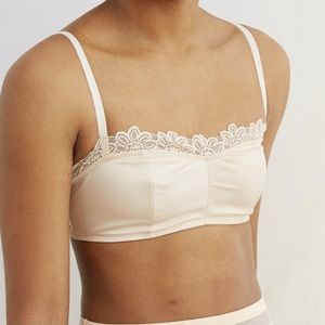 Aerie satin lace trim bralette NWT ivory